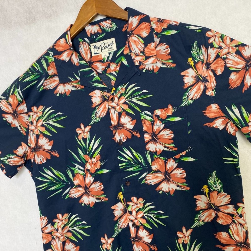 Aeropostale The Resort Shirt Button Up Shirt Collared Tropical Floral Black L - Picture 2 of 9